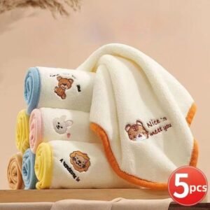 5pcs Baby Towel Set Soft Skin Friendly Drool Towel for Newborn Items Coral Fleece Absorbent Baby Squares Face Towel 25x25cm