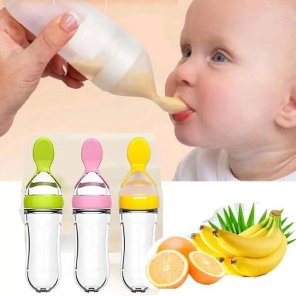 Baby Feeding Silicone Bottle with Spoon – 3oz Food Dispenser