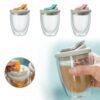 Cute Portable Water Cup Double Wall Glass Cup With Leak-Proof LidTransparent Insulated Coffee Cups Milk Tea Juice Mug Dinkware