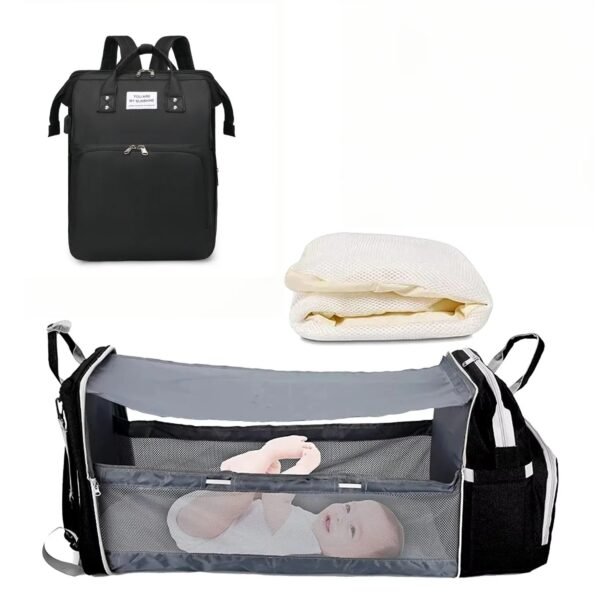 3-in-1 Diaper Bag Backpack with Foldable Baby Bed