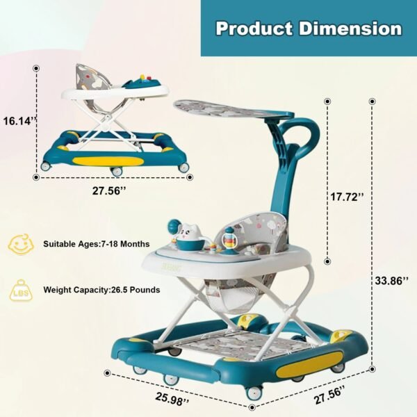 Toddler Walking Aid – Adjustable Baby Walker with Awning