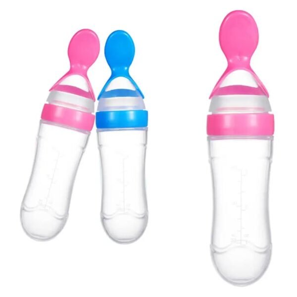 Baby Feeding Silicone Bottle with Spoon – 3oz Food Dispenser