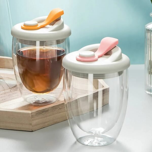 Cute Portable Double Wall Glass Cup – Leak-Proof Mug