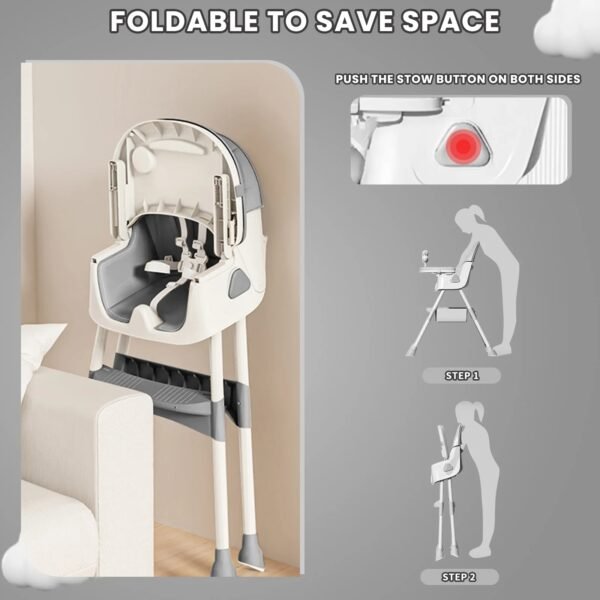 Foldable Baby High Chair – 6+ Months with Toy Rack