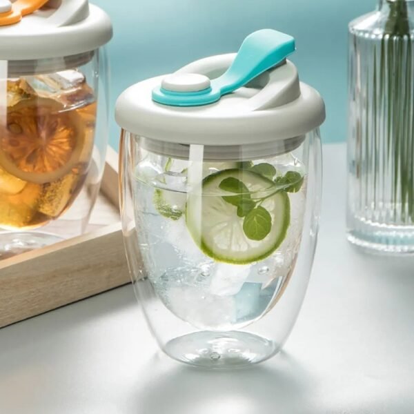 Cute Portable Double Wall Glass Cup – Leak-Proof Mug
