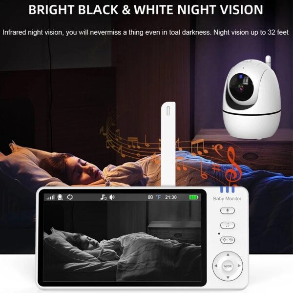 Video Baby Monitor – 5-Inch PTZ Camera with Night Vision