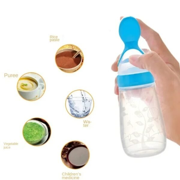 Baby Feeding Silicone Bottle with Spoon – 3oz Food Dispenser