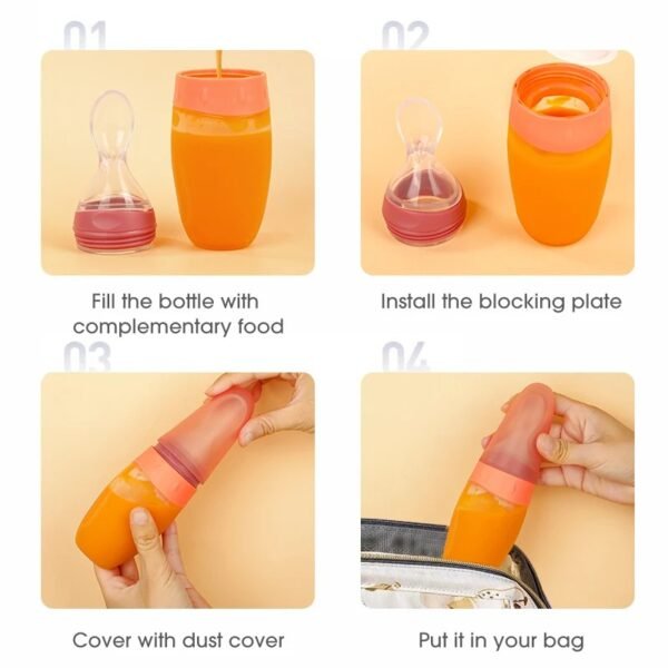 100ml Baby Silicone Feeder – Squeeze Feeding Bottle with Spoon