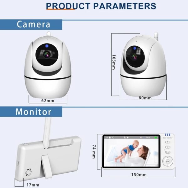 Video Baby Monitor – 5-Inch PTZ Camera with Night Vision