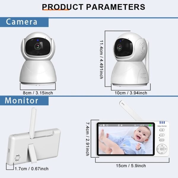 5" HD Baby Monitor with Pan-Tilt Camera & Night Vision