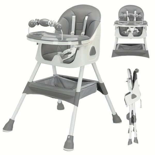 Foldable Baby High Chair – 6+ Months with Toy Rack