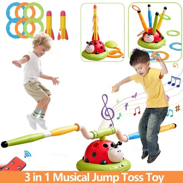 Musical Jump Sports Toys Toss Ring Game Toy and Rocket Launcher for Kids Ladybug Multifunction Outdoor Machine Gifts