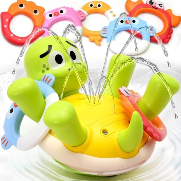 Baby Bath Toys Rechargeable Turtle Bath Toy Sprinkler for Kids Toddler with 5 Rings Bathtub Fountain Spray Toy Mold Gifts