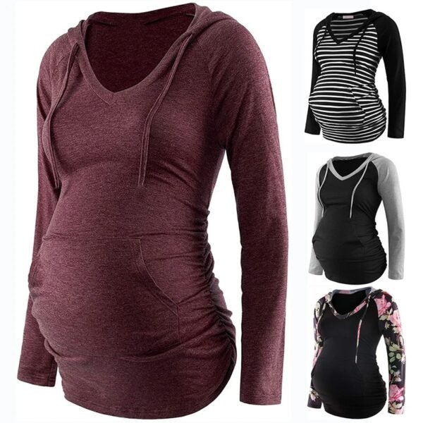 Women Maternity Hoodies Striped Print Long Sleeve V-neck Hoodie Sweatshirts Top Mom Pregnant Nursing Autumn And Winter Clothes Women Maternity Hoodies Striped Print Long Sleeve V-neck Hoodie Sweatshirts Top Mom Pregnant Nursing Autumn And Winter Clothes