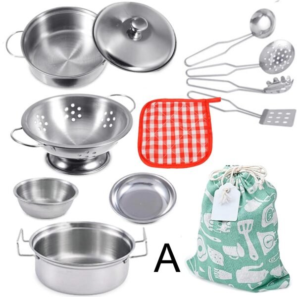 Kids Stainless Steel Pretend Play Kitchen Cookware Set