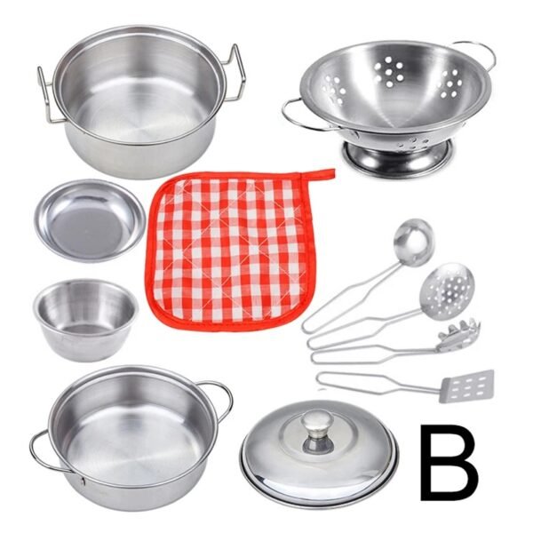 Kids Stainless Steel Pretend Play Kitchen Cookware Set