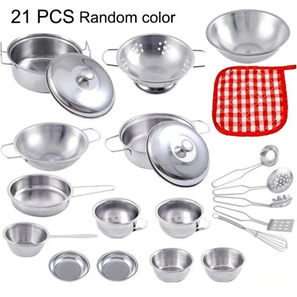Kids Stainless Steel Pretend Play Kitchen Cookware Set